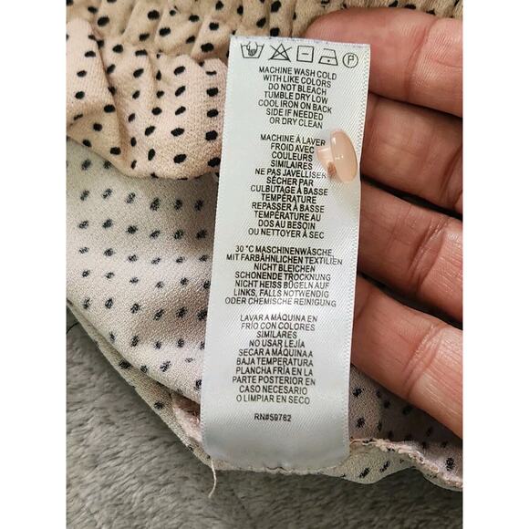 Adrianna Papell Blush Pink Black Polka Dot Knit Blouse High Halter Neck Large - Picture 12 of 13